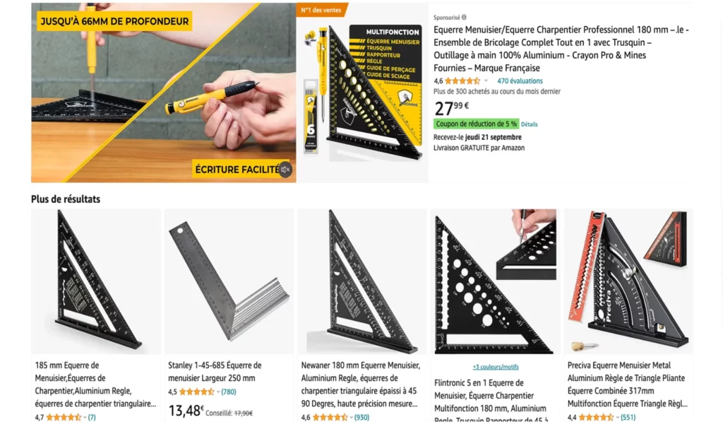 Capture d'écran de la boutique de Dromme sur Amazon